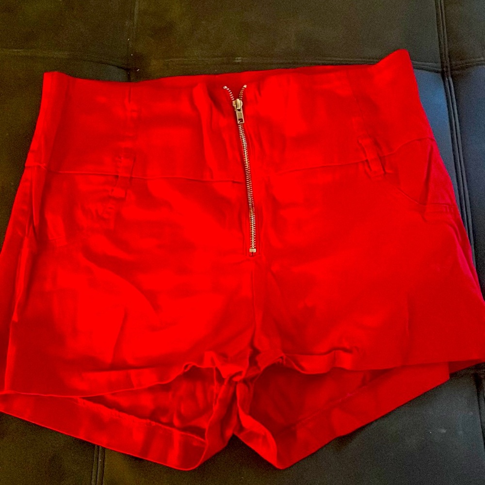 High waisted red shorts